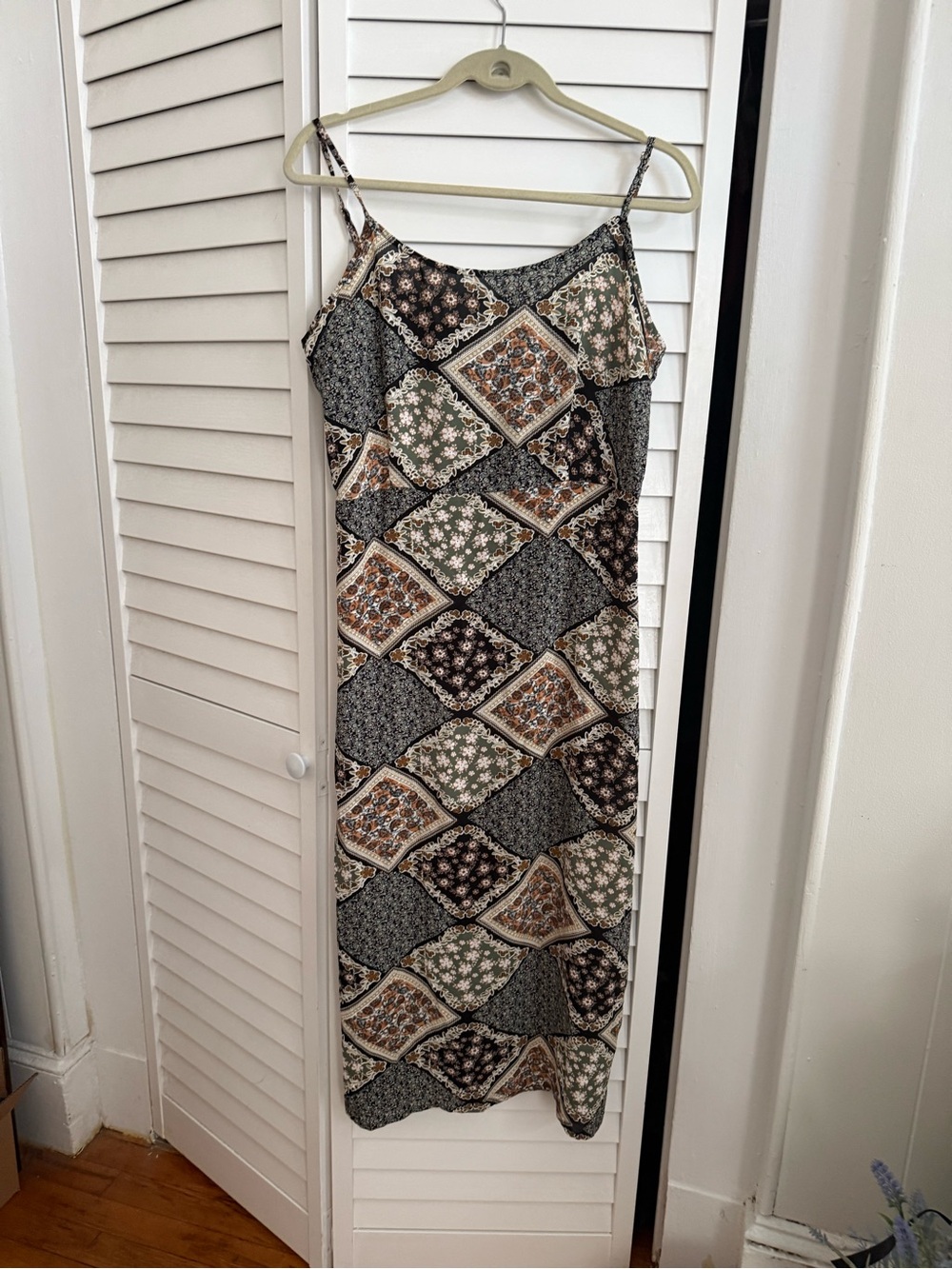 Cider Patchwork Print Maxi Dress in Black, Olive, Tan